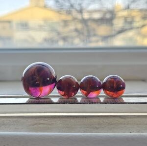 Vintage Cranberry Glass Marbles Set (4) incl. Shooter – Transparent Mid-Century